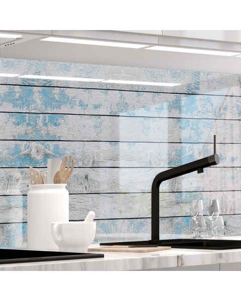 Kuechenrueckwand - BLAUES DESIGN HOLZ - grafik