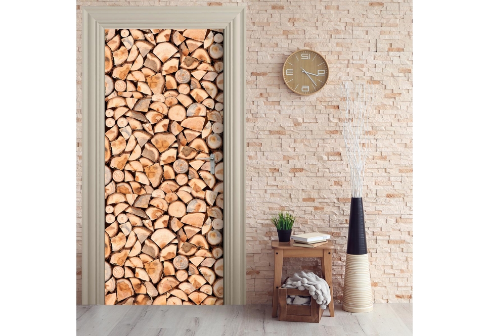 Door wallpaper - WOOD LOGS Tuertapete - HOLZSCHEITE - grafik