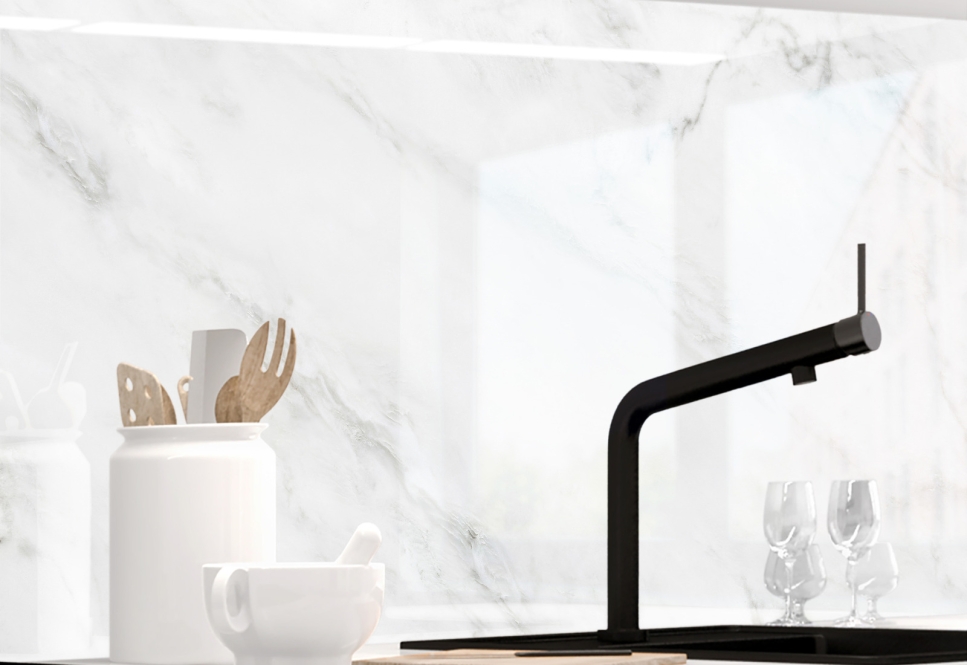 Kitchen backsplash - WHITE MARBLE Kuechenrueckwand - WEISSER MARMOR - grafik