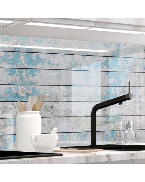 Küchenrückwand - BLAUES DESIGN HOLZ