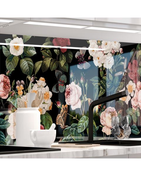 37851 Küchenrückwand - BLÜTEN UND SCHMETTERLINGE-stickerprofis