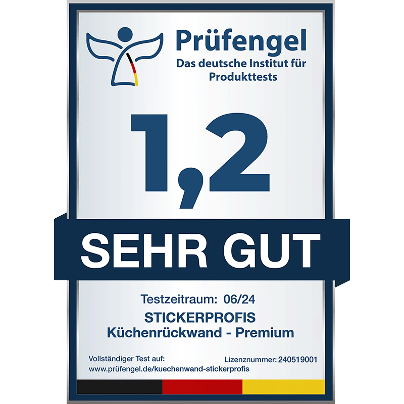 Verbrauchertest Küchenrückwand Stickerprofis von pruefengel.de mit Note 1,2