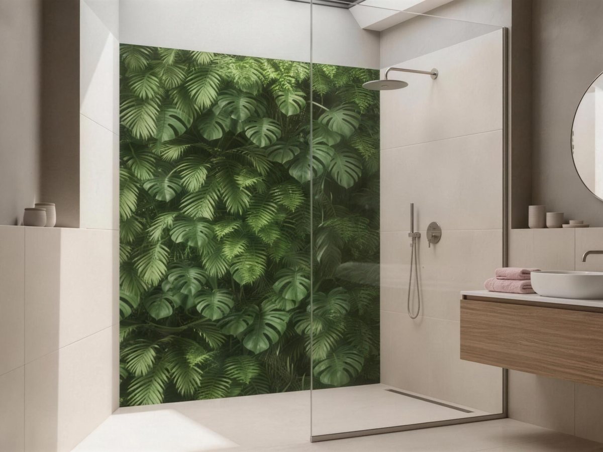 Badezimmer mit Duschrückwand