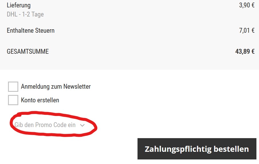 Rabattcode eingeben